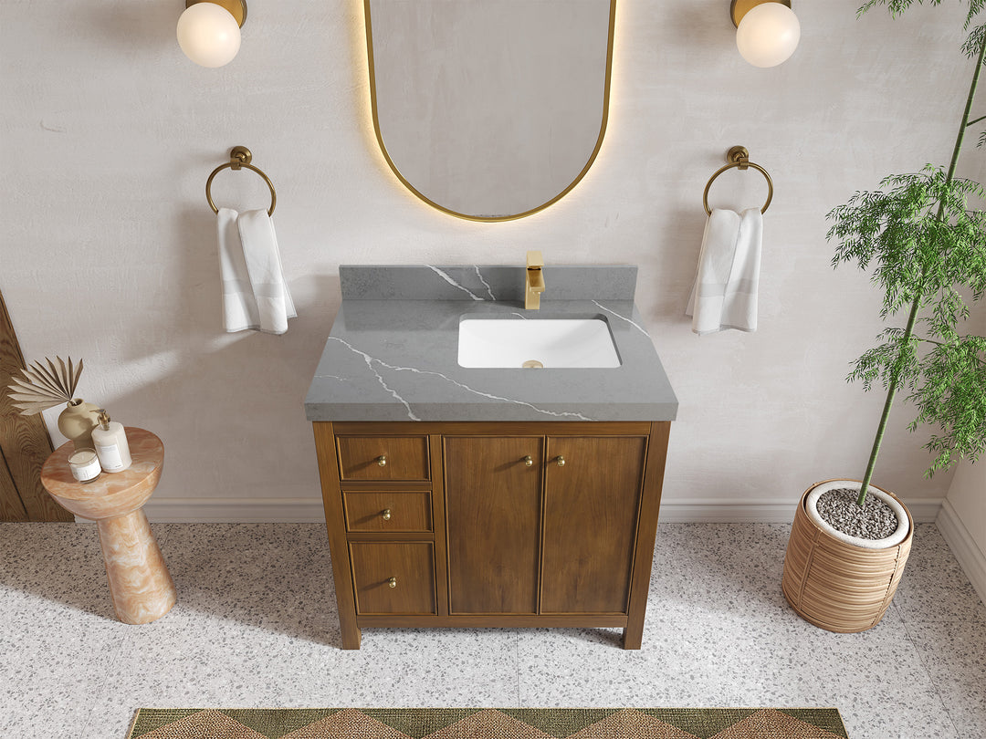 Chicago Teak 36 in. W x 22 in. D Right Offset Sink Bathroom Vanity