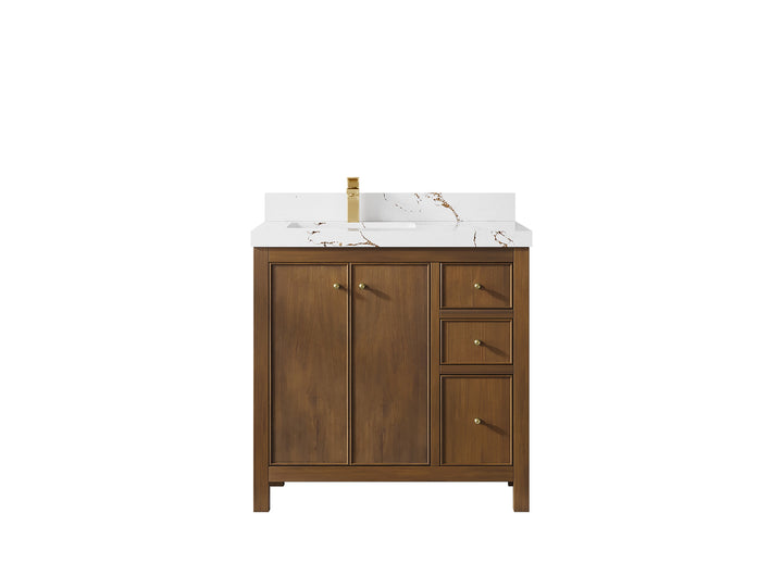 Chicago Teak 36 in. W x 22 in. D Left Offset Sink Bathroom Vanity - photo 35