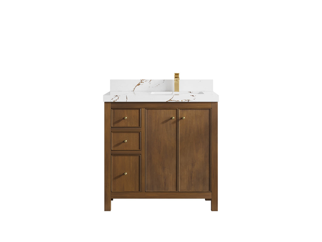 Chicago Teak 36 in. W x 22 in. D Right Offset Sink Bathroom Vanity
