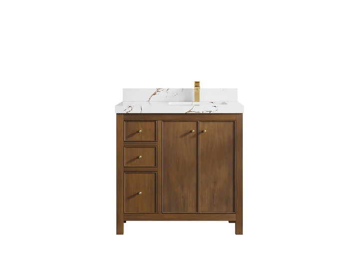 Chicago Teak 36 in. W x 22 in. D Right Offset Sink Bathroom Vanity - photo 35