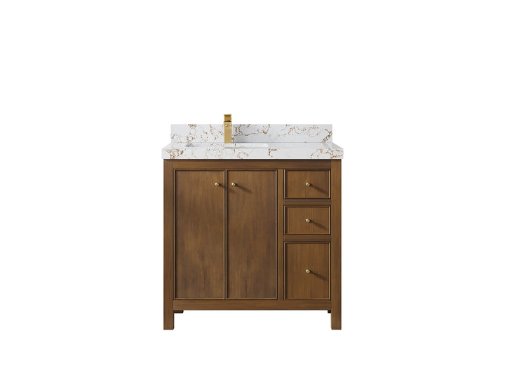 Chicago Teak 36 in. W x 22 in. D Left Offset Sink Bathroom Vanity - photo 37