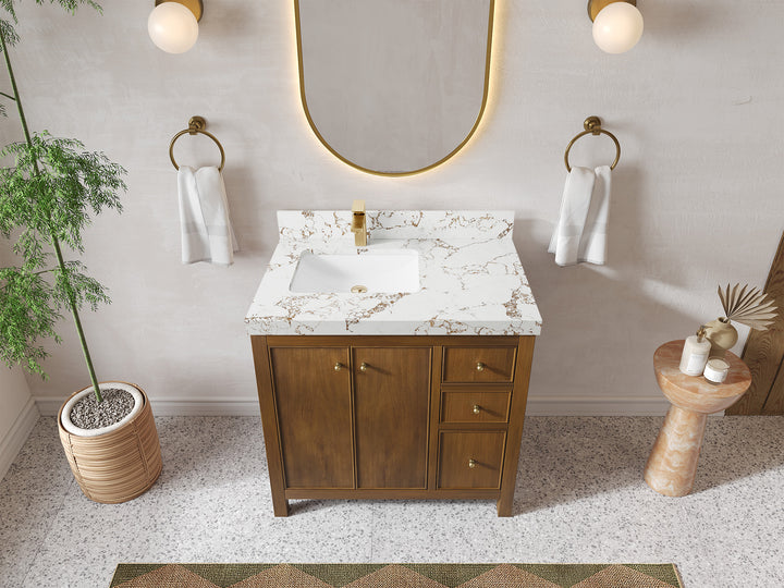 Chicago Teak 36 in. W x 22 in. D Left Offset Sink Bathroom Vanity - photo 36