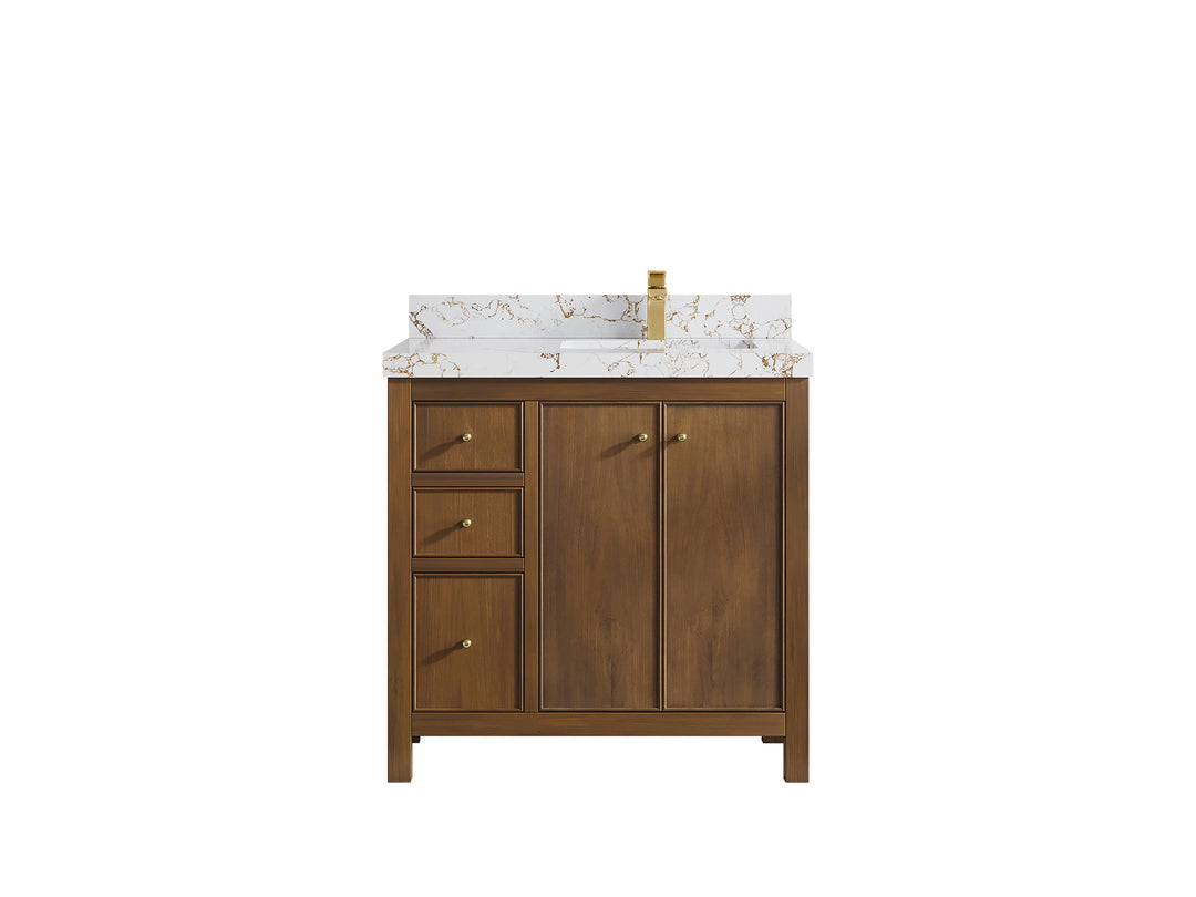 Chicago Teak 36 in. W x 22 in. D Right Offset Sink Bathroom Vanity