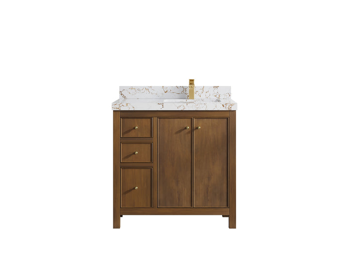 Chicago Teak 36 in. W x 22 in. D Right Offset Sink Bathroom Vanity - photo 37