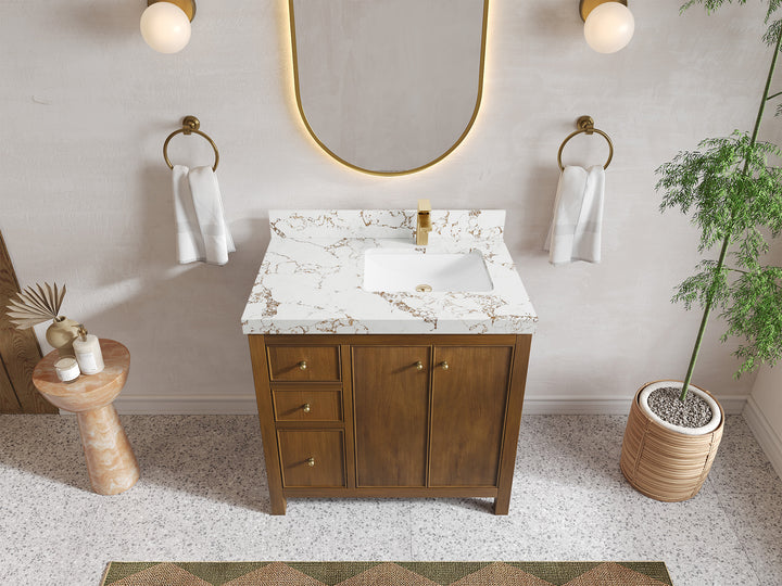 Chicago Teak 36 in. W x 22 in. D Right Offset Sink Bathroom Vanity - photo 36