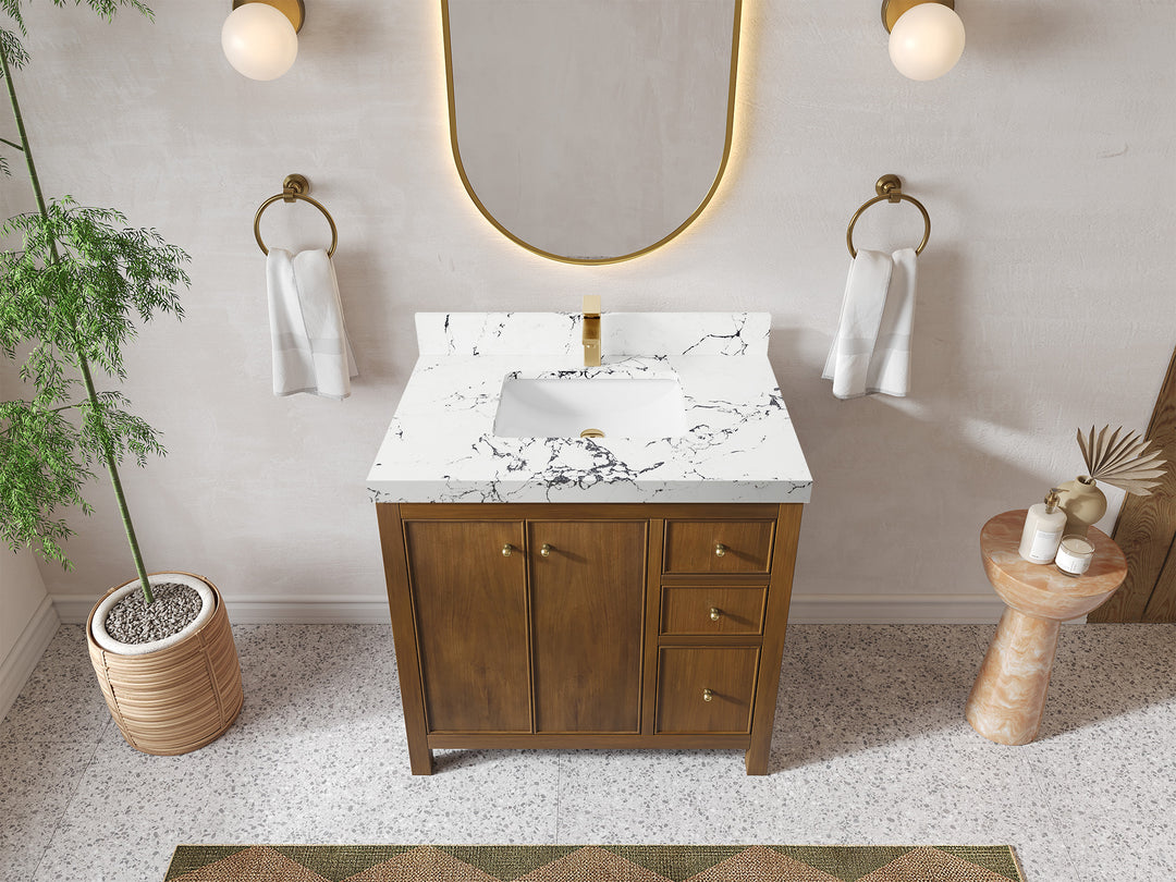 Chicago Teak 36 in. W x 22 in. D Center Sink Bathroom Vanity