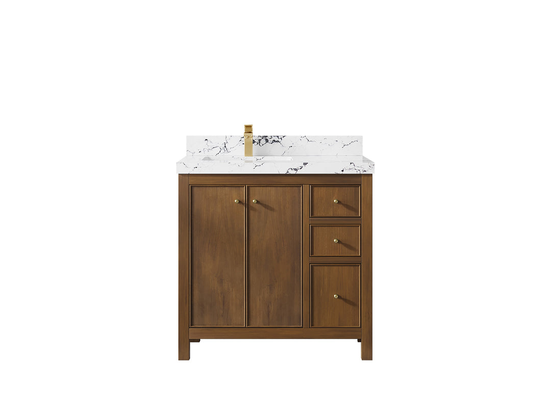 Chicago Teak 36 in. W x 22 in. D Left Offset Sink Bathroom Vanity