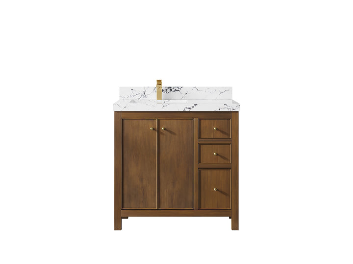 Chicago Teak 36 in. W x 22 in. D Left Offset Sink Bathroom Vanity - photo 39
