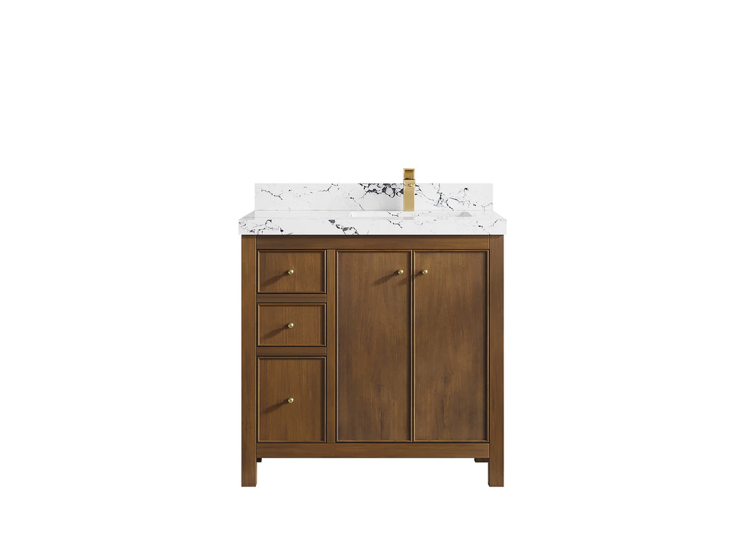 Chicago Teak 36 in. W x 22 in. D Right Offset Sink Bathroom Vanity