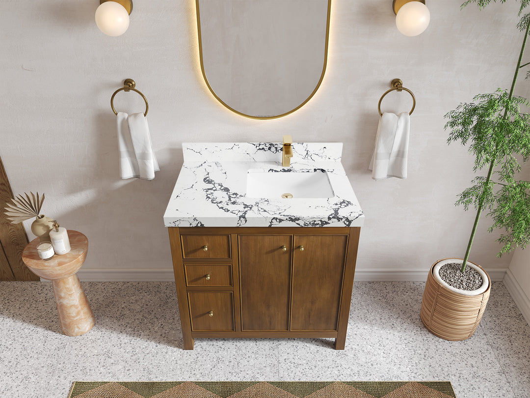 Chicago Teak 36 in. W x 22 in. D Right Offset Sink Bathroom Vanity