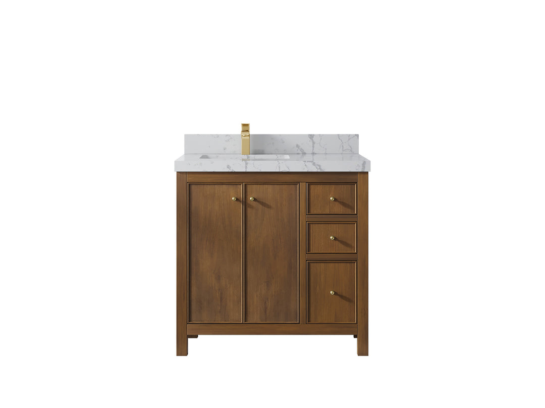 Chicago Teak 36 in. W x 22 in. D Left Offset Sink Bathroom Vanity
