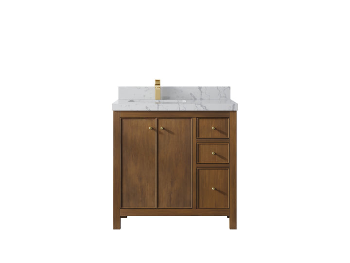 Chicago Teak 36 in. W x 22 in. D Left Offset Sink Bathroom Vanity - photo 41