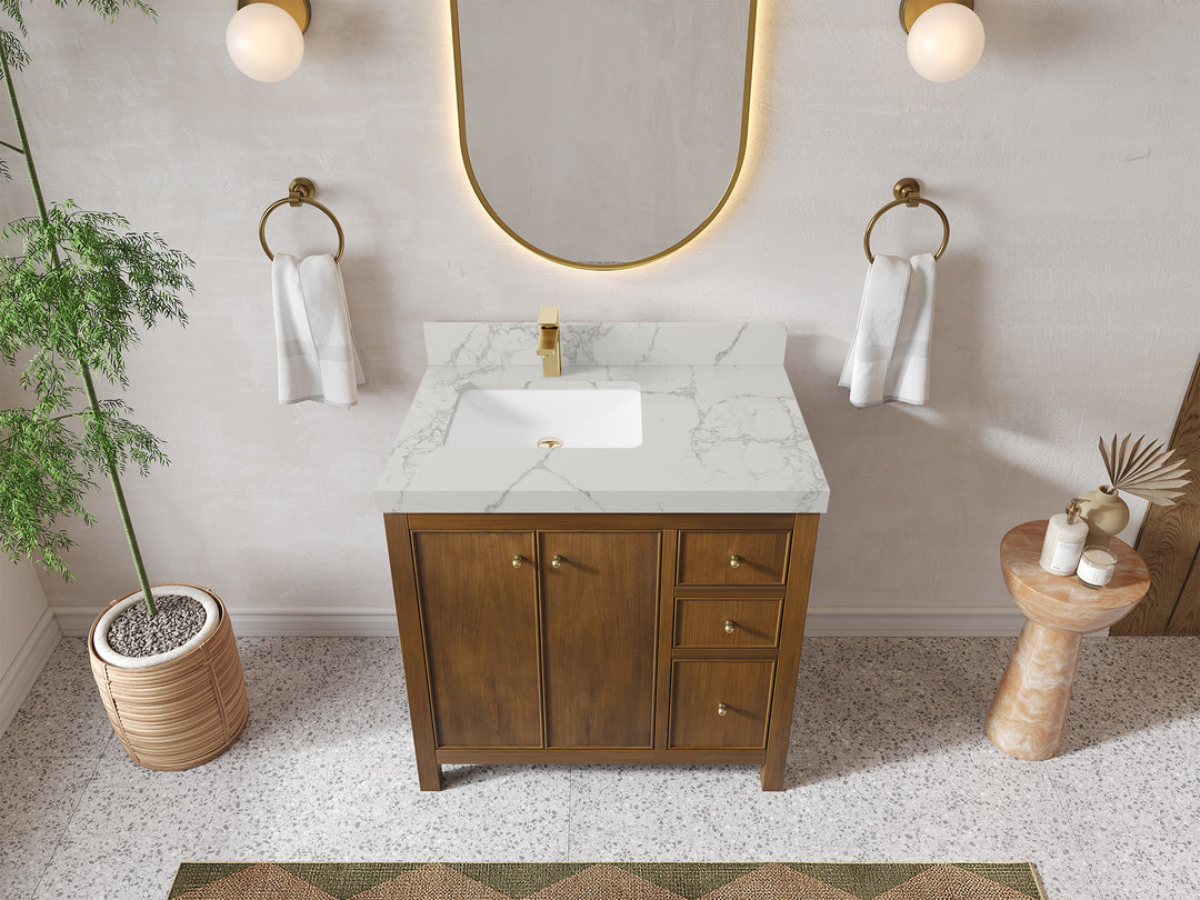 Chicago Teak 36 in. W x 22 in. D Left Offset Sink Bathroom Vanity