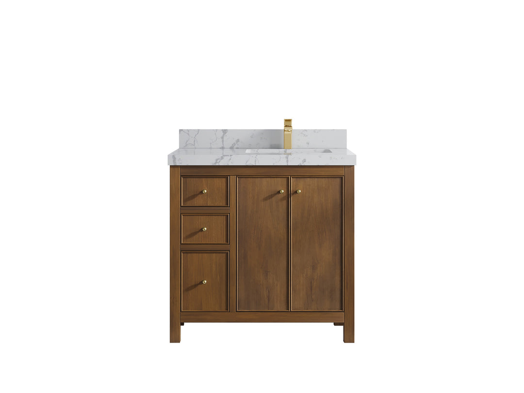 Chicago Teak 36 in. W x 22 in. D Right Offset Sink Bathroom Vanity