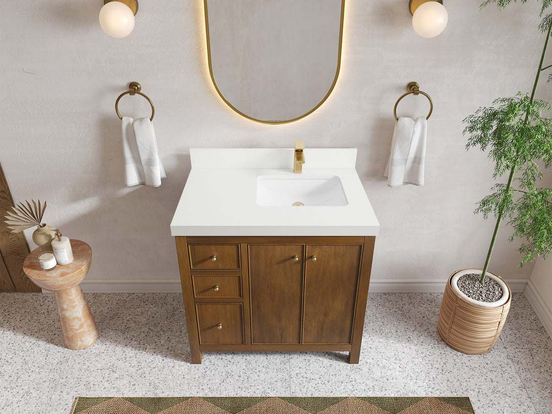 Chicago Teak 36 in. W x 22 in. D Right Offset Sink Bathroom Vanity