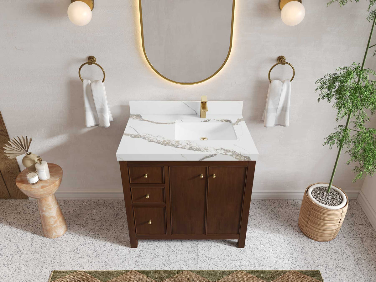 Chicago Teak 36 in. W x 22 in. D Right Offset Sink Bathroom Vanity