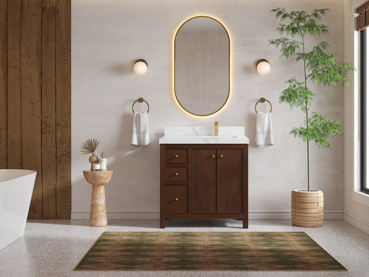 Chicago Teak 36 in. W x 22 in. D Right Offset Sink Bathroom Vanity
