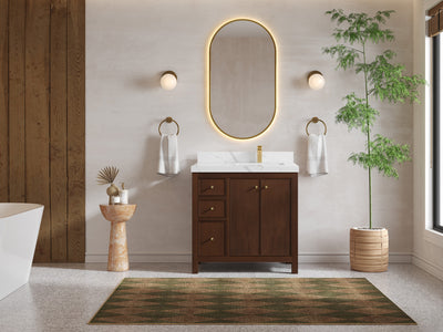 Chicago Teak 36 in. W x 22 in. D Right Offset Sink Bathroom Vanity