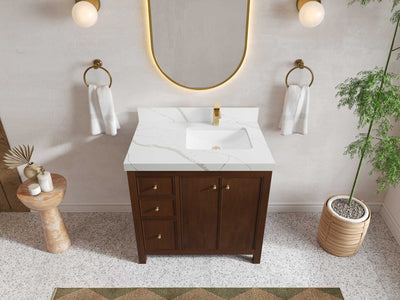 Chicago Teak 36 in. W x 22 in. D Right Offset Sink Bathroom Vanity