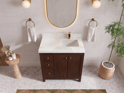 Chicago Teak 36 in. W x 22 in. D Right Offset Sink Bathroom Vanity