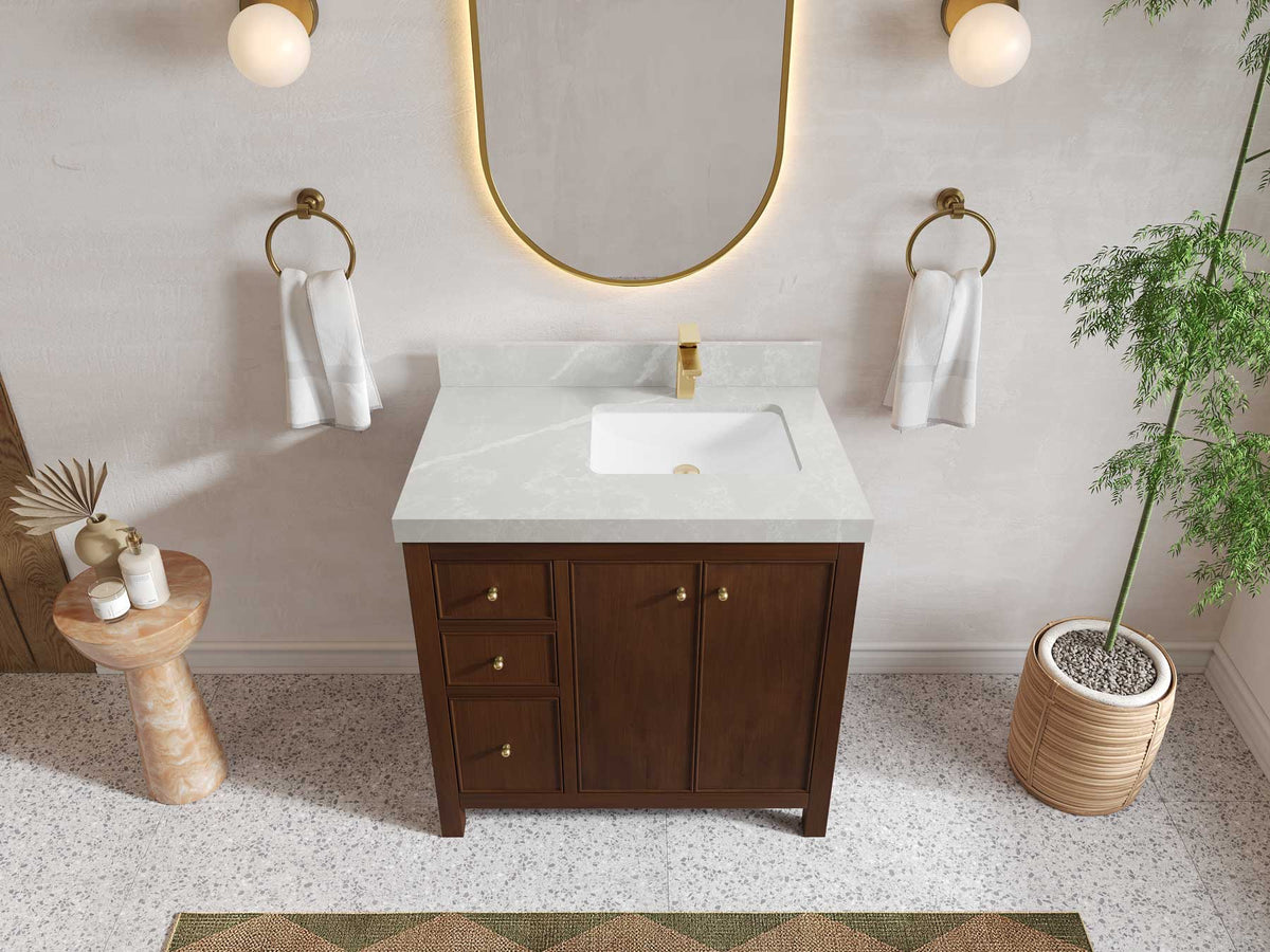 Chicago Teak 36 in. W x 22 in. D Right Offset Sink Bathroom Vanity