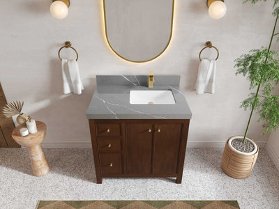 Chicago Teak 36 in. W x 22 in. D Right Offset Sink Bathroom Vanity