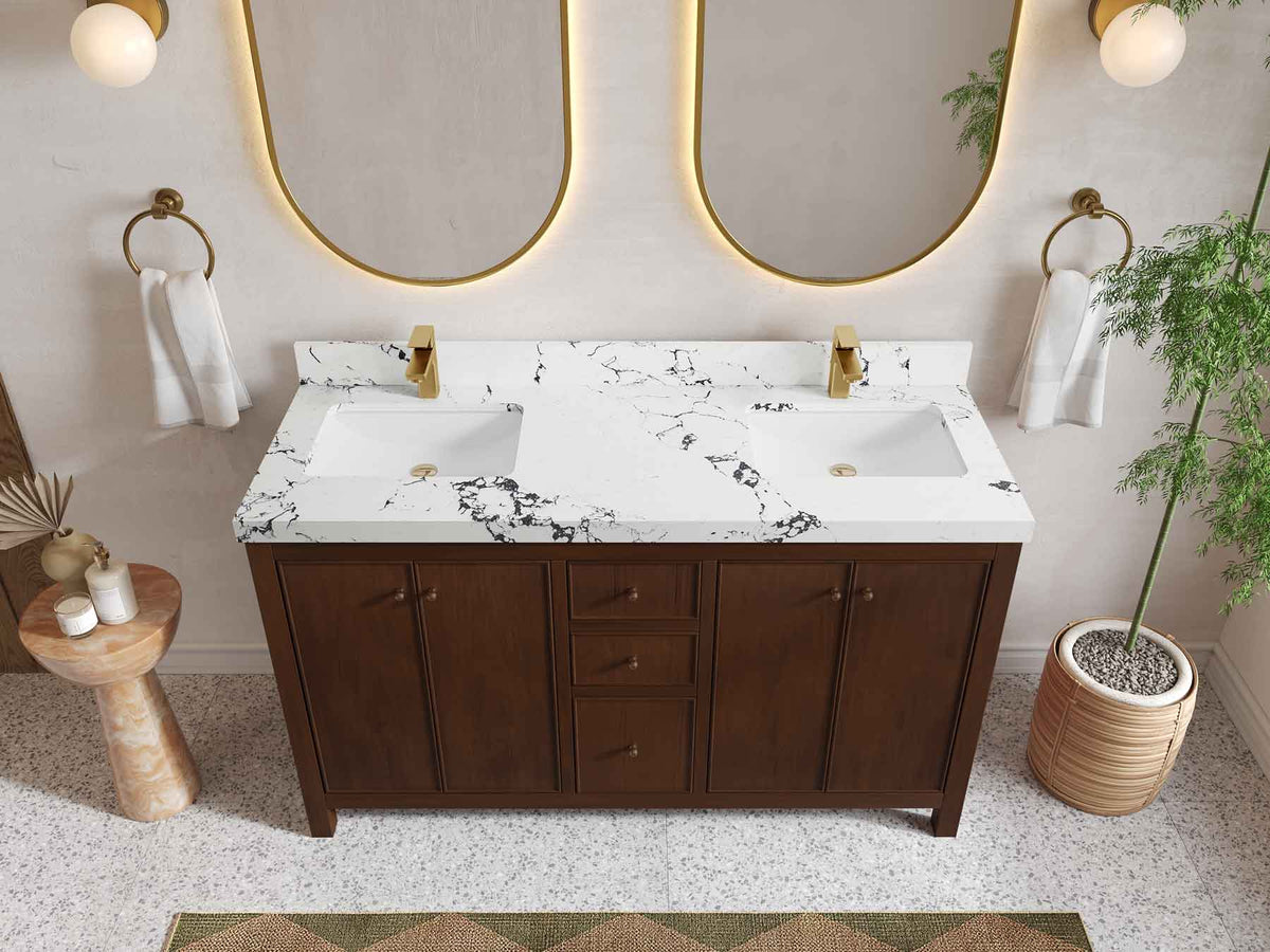 Chicago Teak 60 in. W x 22 in. D Double Sink Bathroom Vanity