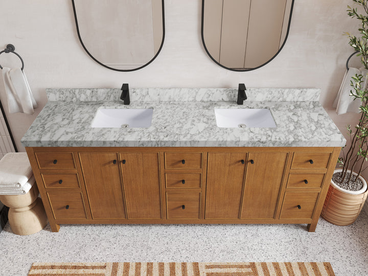 Chicago Veneer Teak 84 in. W x 22 in. D Double Sink Bathroom Vanity - photo 10