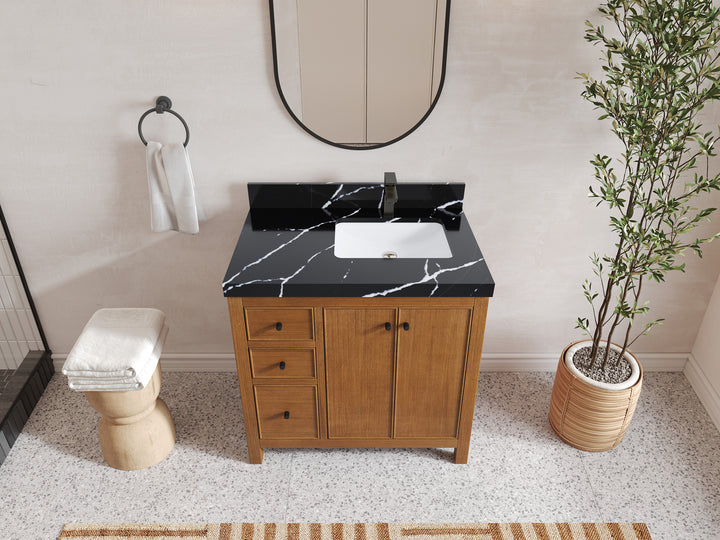 Chicago Veneer Teak 36 in. W x 22 in. D Right Offset Sink Bathroom Vanity - photo 30