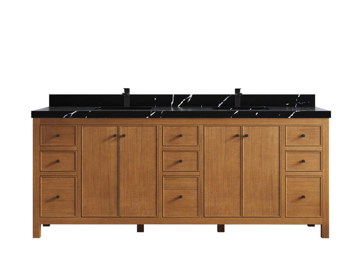 Chicago Veneer Teak 84 in. W x 22 in. D Double Sink Bathroom Vanity - photo 9