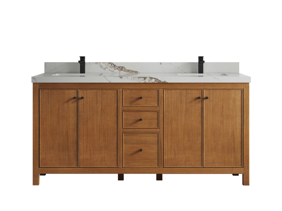 Chicago Veneer Teak 72 in. W x 22 in. D Double Sink Bathroom Vanity
