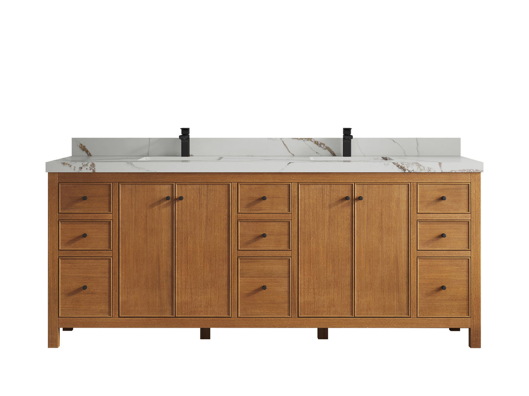 Chicago Veneer Teak 84 in. W x 22 in. D Double Sink Bathroom Vanity