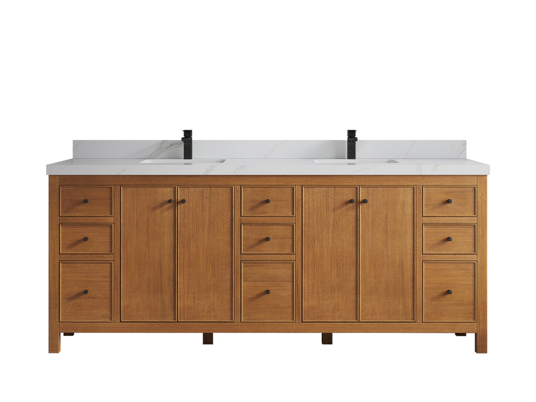 Chicago Veneer Teak 84 in. W x 22 in. D Double Sink Bathroom Vanity