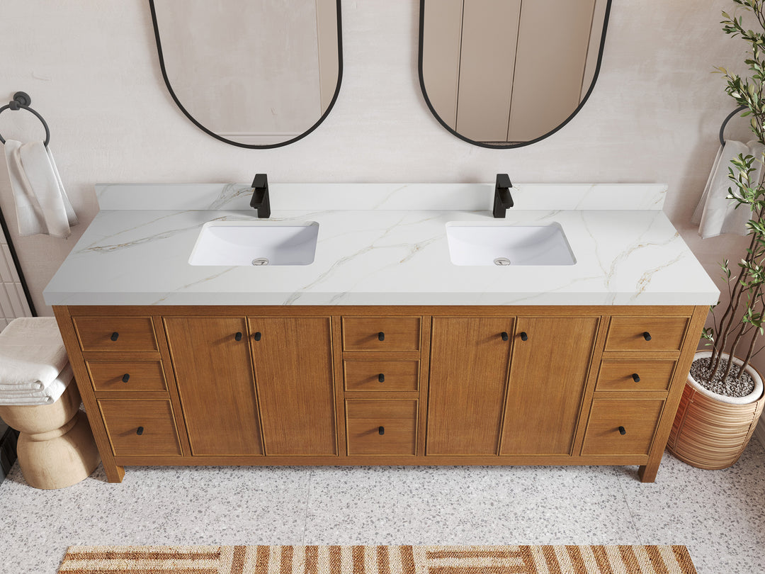 Chicago Veneer Teak 84 in. W x 22 in. D Double Sink Bathroom Vanity