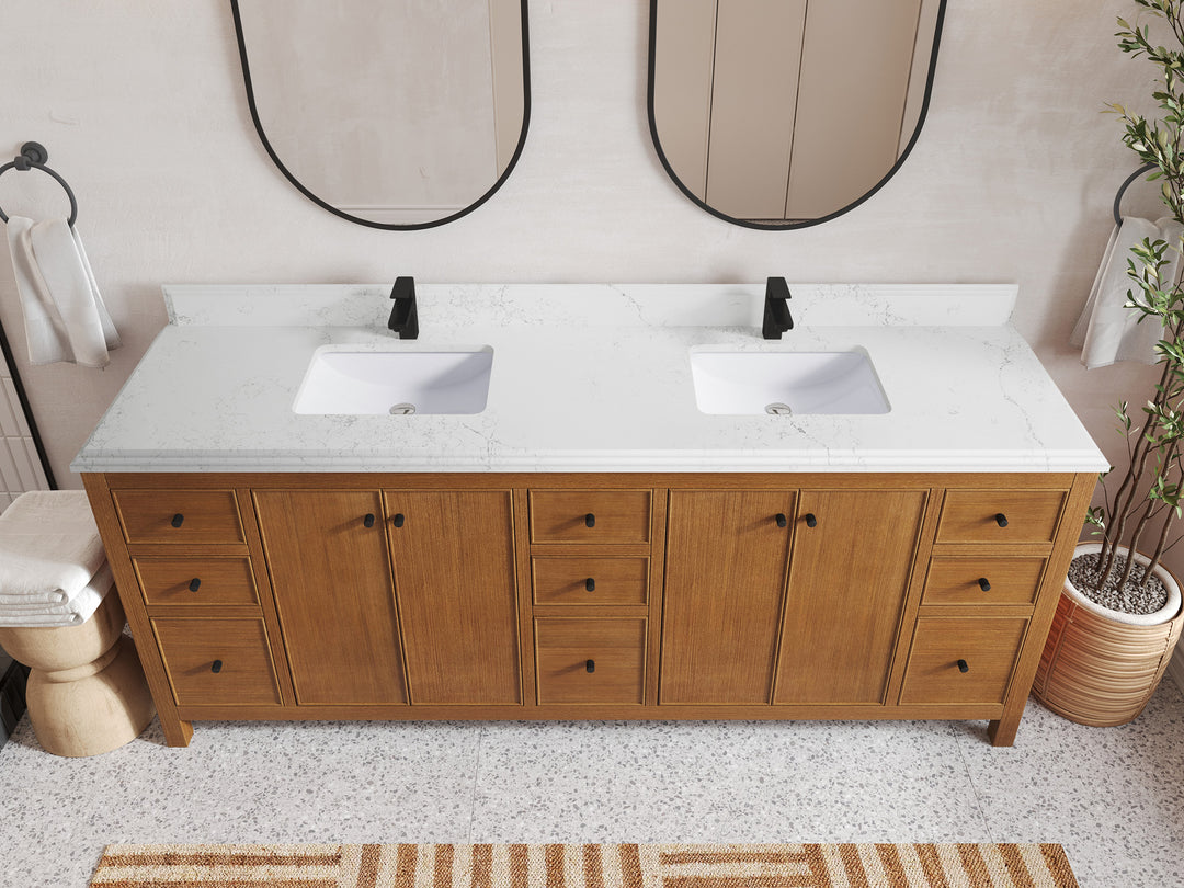 Chicago Veneer Teak 84 in. W x 22 in. D Double Sink Bathroom Vanity