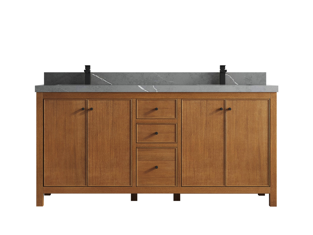 Chicago Veneer Teak 72 in. W x 22 in. D Double Sink Bathroom Vanity