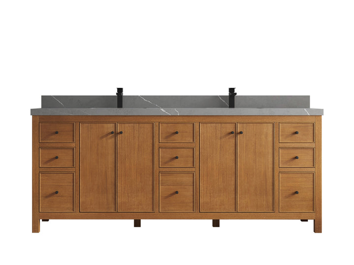 Chicago Veneer Teak 84 in. W x 22 in. D Double Sink Bathroom Vanity - photo 33