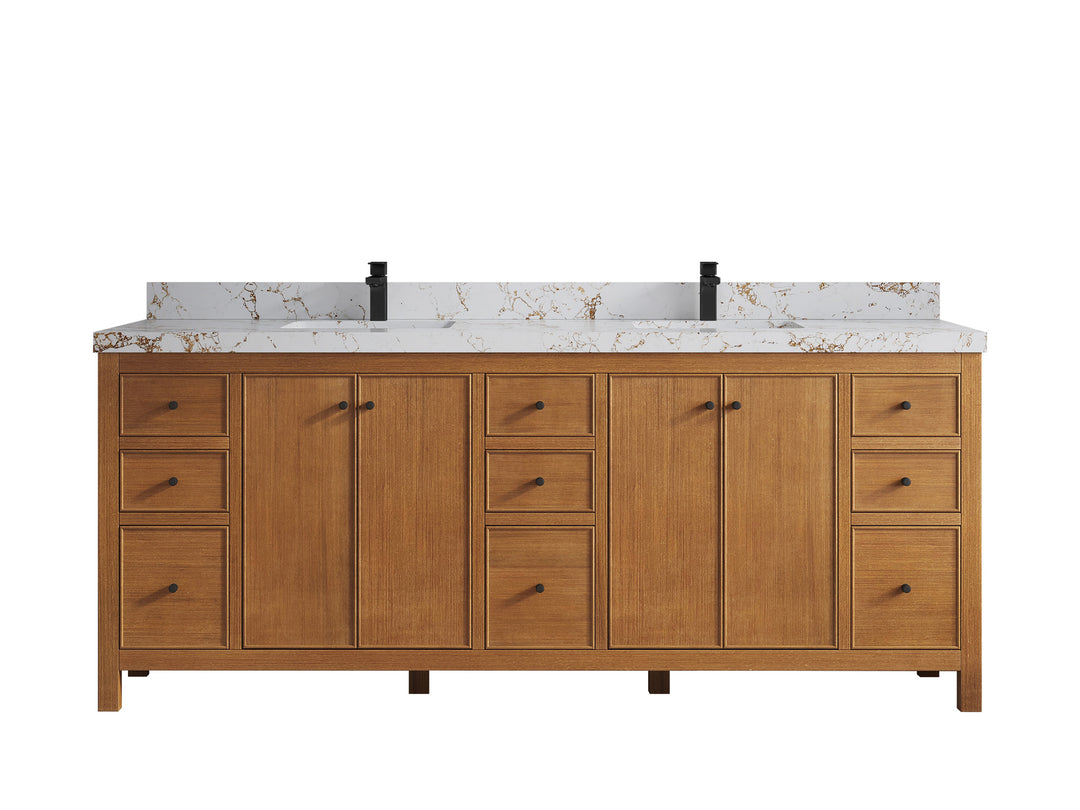 Chicago Veneer Teak 84 in. W x 22 in. D Double Sink Bathroom Vanity