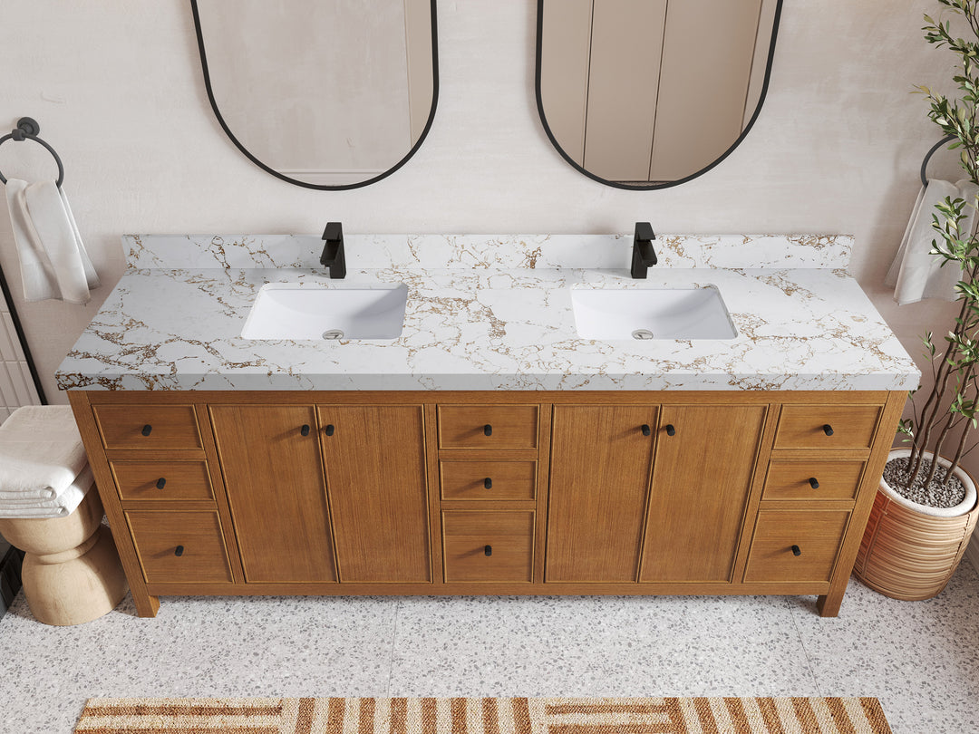 Chicago Veneer Teak 84 in. W x 22 in. D Double Sink Bathroom Vanity
