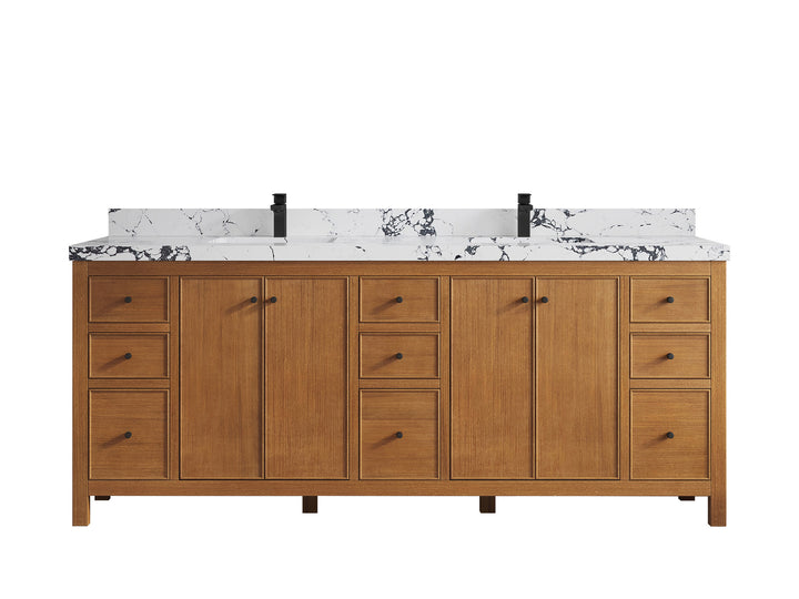 Chicago Veneer Teak 84 in. W x 22 in. D Double Sink Bathroom Vanity - photo 43