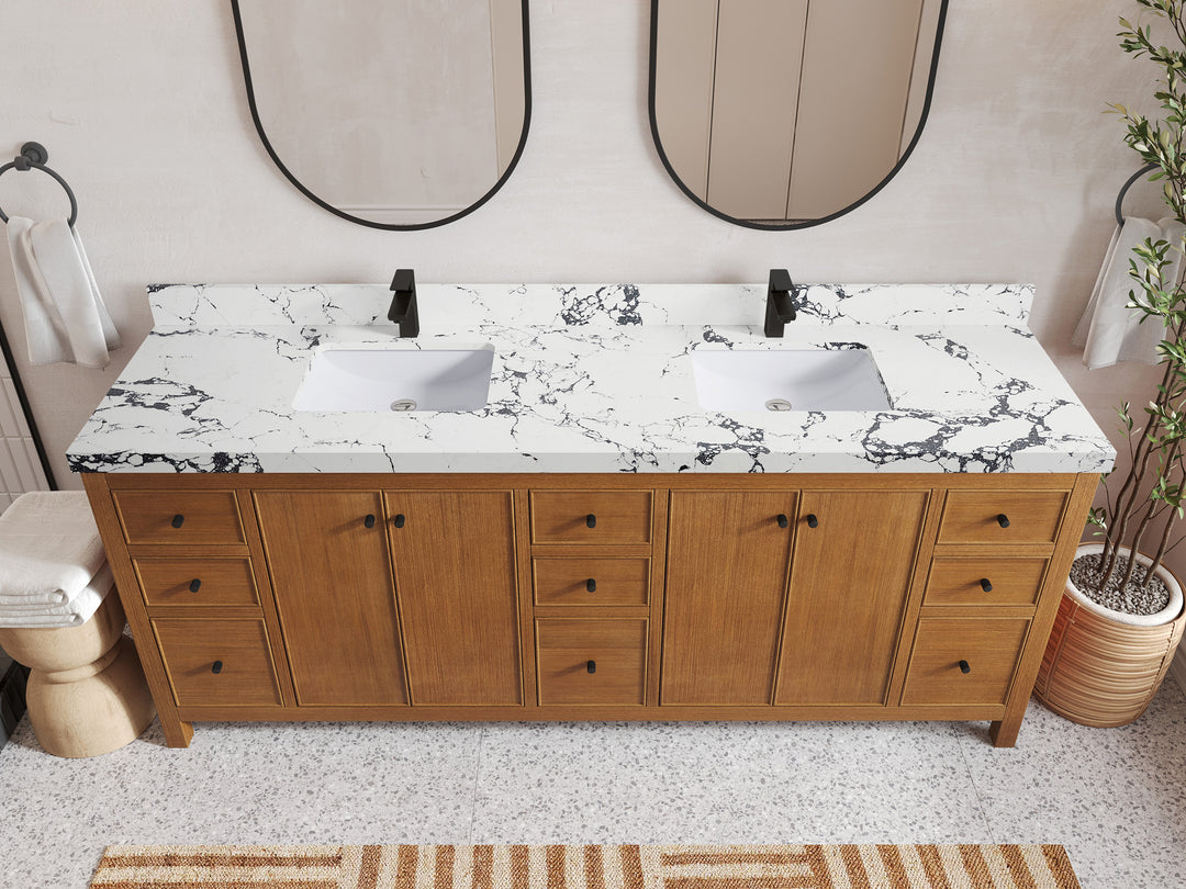 Chicago Veneer Teak 84 in. W x 22 in. D Double Sink Bathroom Vanity