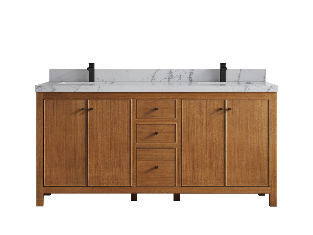 Chicago Veneer Teak 72 in. W x 22 in. D Double Sink Bathroom Vanity