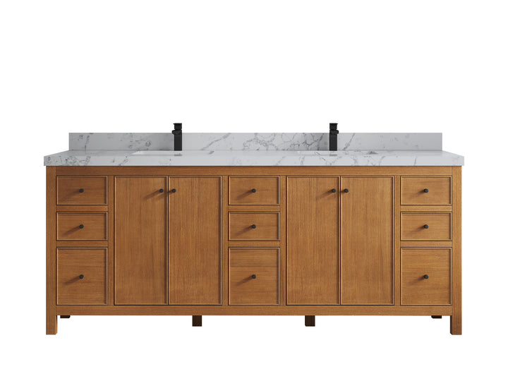 Chicago Veneer Teak 84 in. W x 22 in. D Double Sink Bathroom Vanity - photo 39