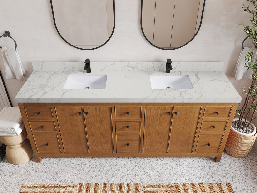 Chicago Veneer Teak 84 in. W x 22 in. D Double Sink Bathroom Vanity
