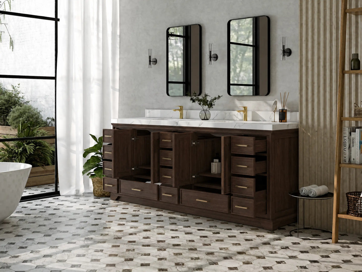 Charlotte Teak Wood 84 in. W x 22 in. D Double Sink Bathroom Vanity