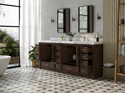 Charlotte Teak Wood 84 in. W x 22 in. D Double Sink Bathroom Vanity