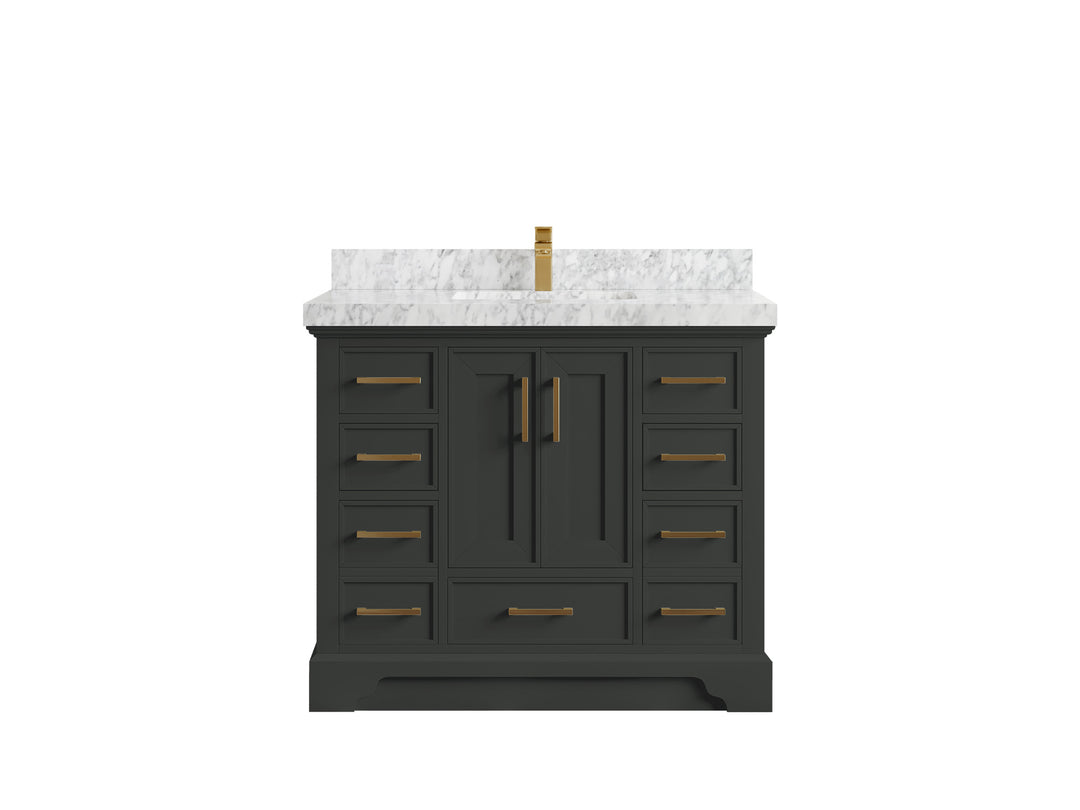 Charlotte 42 in. W x 22 in. D Single Sink Bathroom Vanity in Black Top with 2 in Carrara Marble Countertop