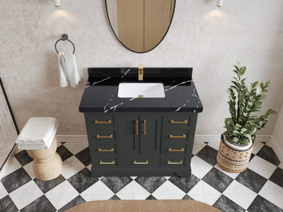Charlotte 42 in. W x 22 in. D Single Sink Bathroom Vanity in Black Top with 2 in Calacatta Black Quartz Countertop – Top View