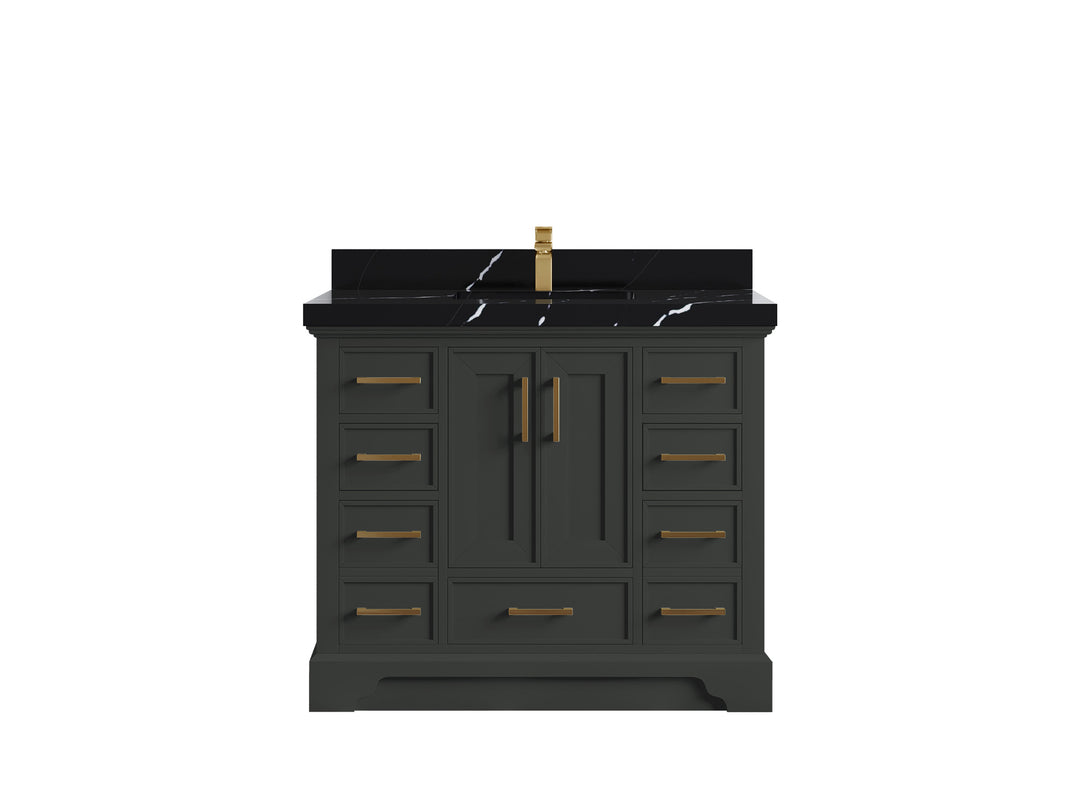 Charlotte 42 in. W x 22 in. D Single Sink Bathroom Vanity in Black Top with 2 in Calacatta Black Quartz Countertop