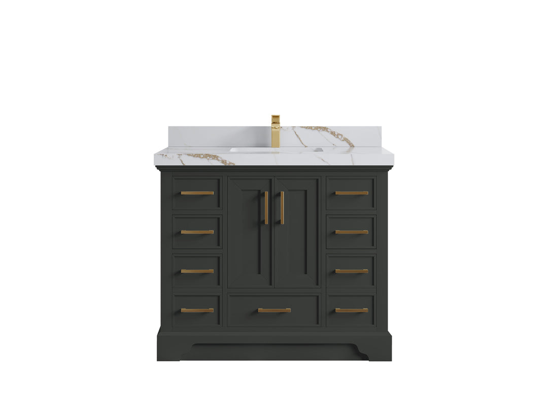 Charlotte 42 in. W x 22 in. D Single Sink Bathroom Vanity in Black Top with 2 in Calacatta Gold Quartz Countertop